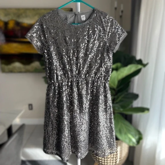 GAP Silver Sequin Kids Dress sz XXL 14 y.o. - Picture 2 of 12